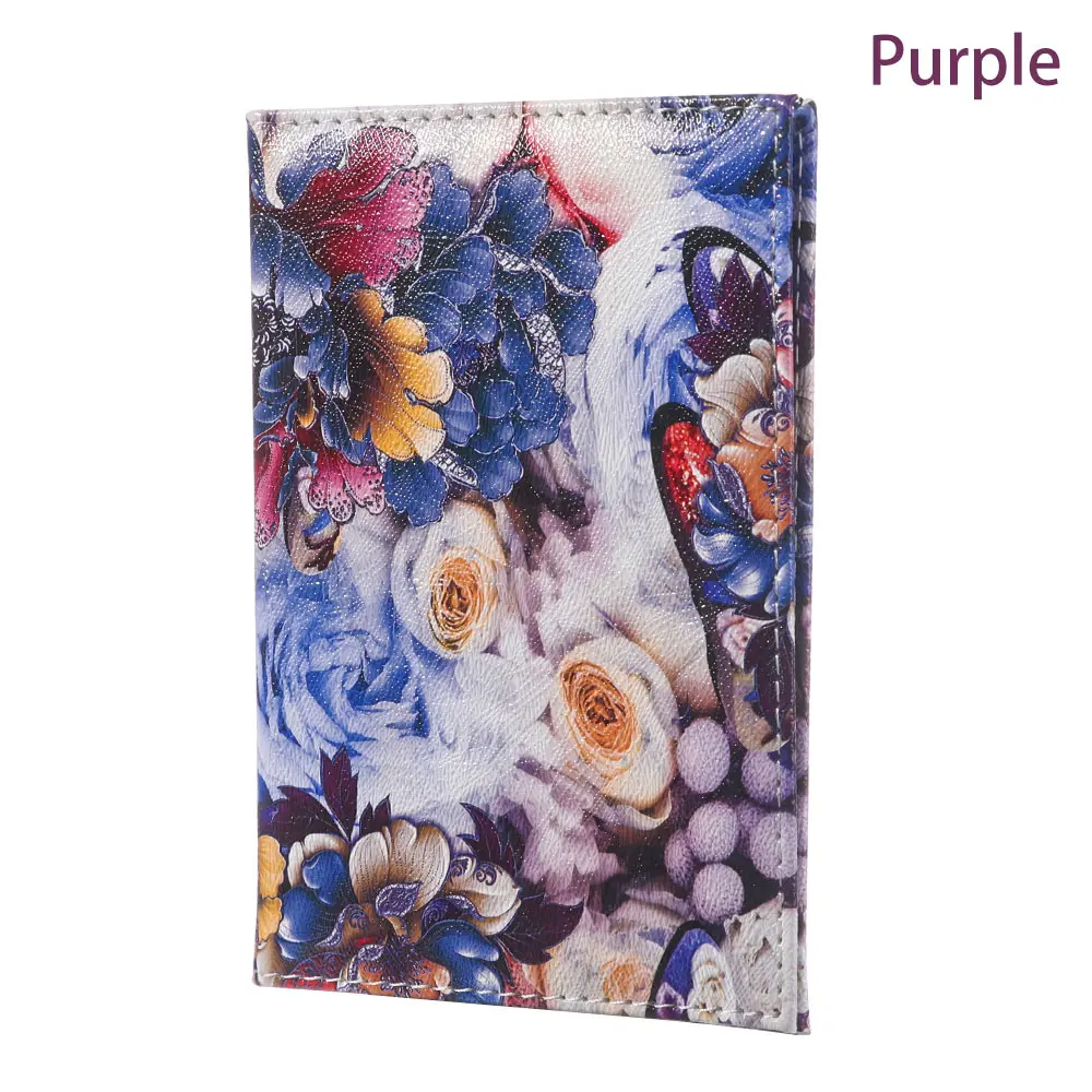 Purple Модный женский кошелек из искусственной кожи с объемным дизайном, держатель для паспорта, цветочный принт, Обложка для документов, паспорта, чехол, держатель для ID карт - Цвет: Purple