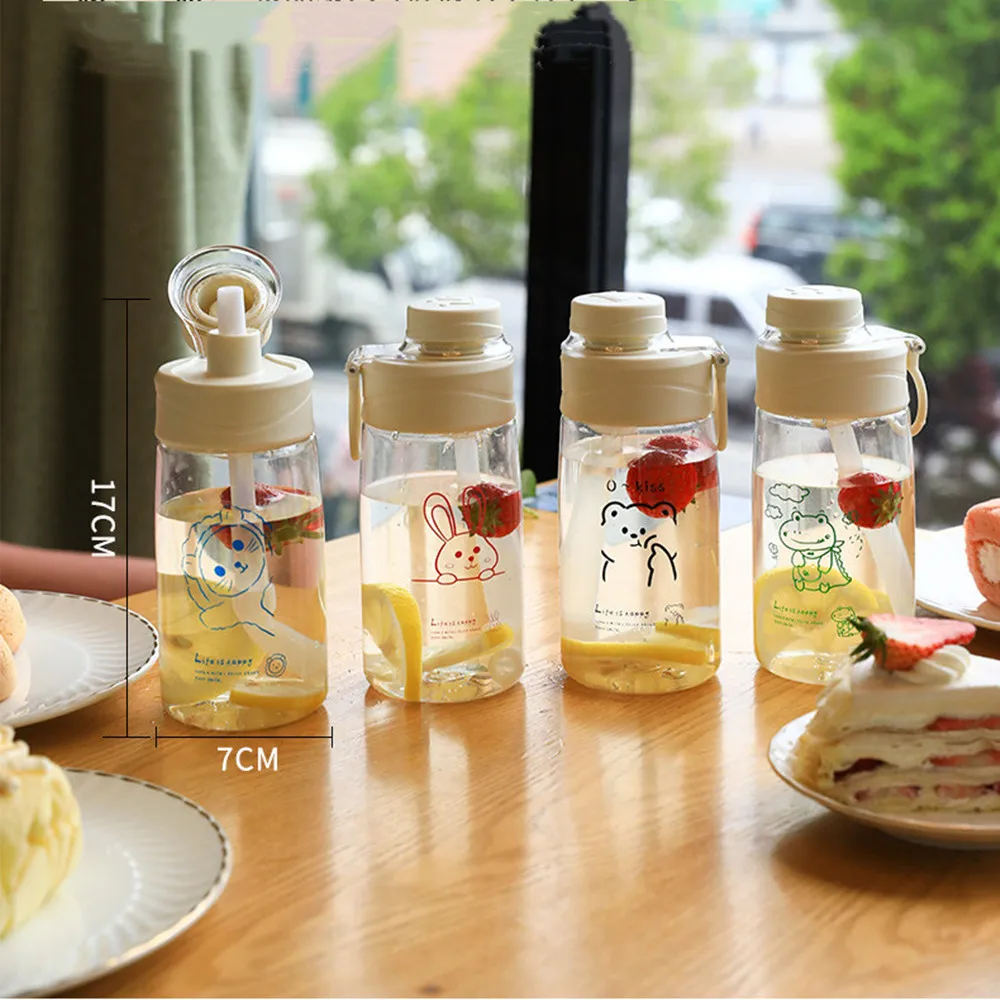 

450ml Cute Cartoon Animal Food Grade PC Water Bottle Girl Portable Straw Drinking Bottles Simplicity Student Milk Juice Tumbler