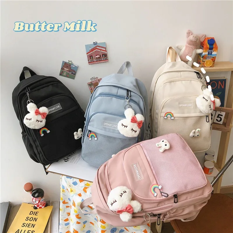 

Japanese Fashion Women's Backpack All-match Solid Color Nylon School Backpacks Waterproof And Anti-theft Travel Backbag