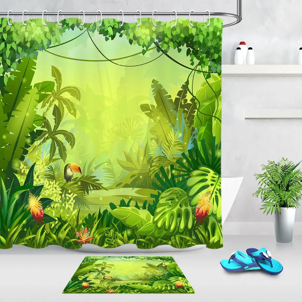 Тропические зеленые листья растений занавеска для душа в ванную комнату экраны