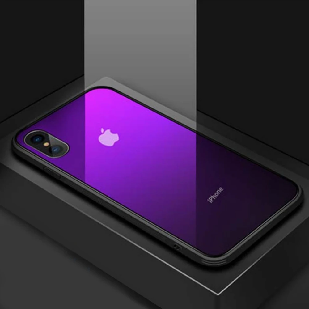 Роскошный градиентный стеклянный чехол Aurora для iPhone 11 pro X XS XR Max 6 6S 7 8 Plus Модный
