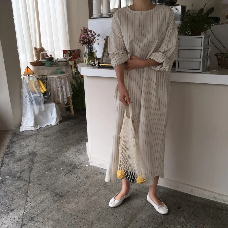 

COIGARSAM Striped Women dress Looselt Dresses White 677
