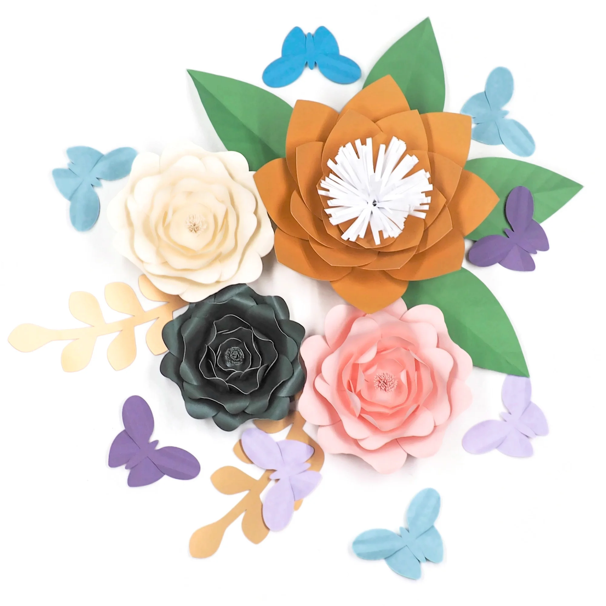 2018 наполовину сделанные большие бумажные цветы наборы с листьями бабочки