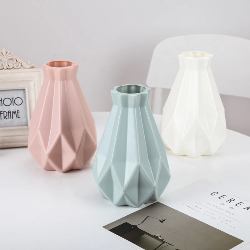 Jarrón de cerámica de imitación de estilo nórdico, jarrón de Origami de plástico creativo para decoración del hogar y la Oficina, jarrón con adorno floral, nuevo