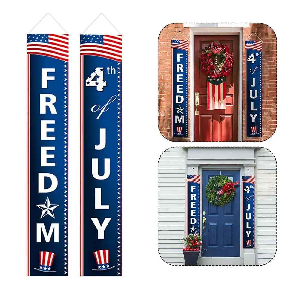 

New 1 Pair American Independence Day Couplets Festival Party Celebrate Door Background Door Holiday Ornament Home Decoratio T3H8