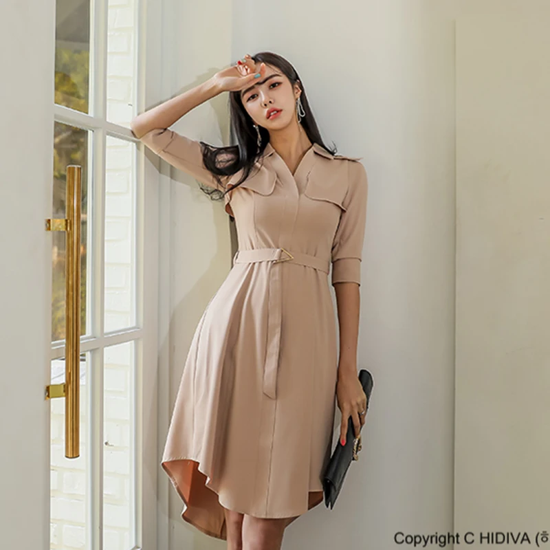 2020 модное офисное женское платье для работы элегантное рубашка с v образным