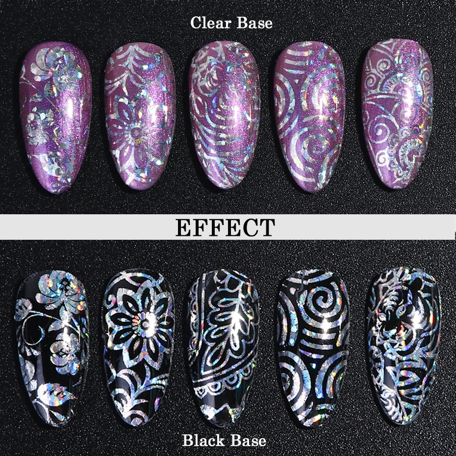10pc Holographic Foils Nail Transfer Wraps Lace Flower Snowflake Clear Black Adhesive Sticker Set Nail Foil Gradient Tips CH1040