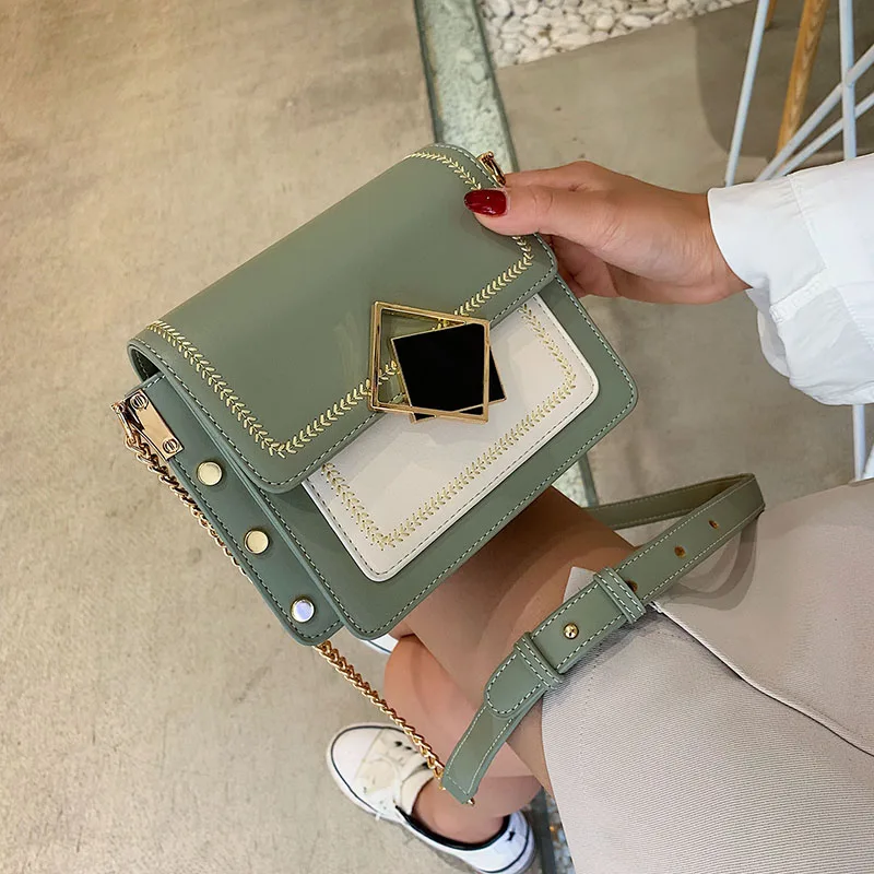 

Chain Pu Leather Crossbody Bags For Women 2021 Small Shoulder Simple Special Lock Design Female Travel Handbags