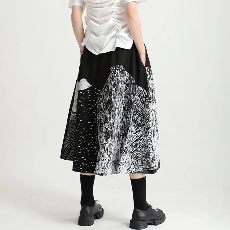 

CHICEVER Print Colorblock Long Skirts For Women High Waist Fold Pleated Midi Skirt Female Korean Fashion Summer Clothes 2021 New