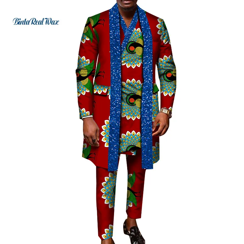 African Design Clothing African Man Clothes Bling Party Men Long Top Shirts and Pants 3pcs Sets WYN1244