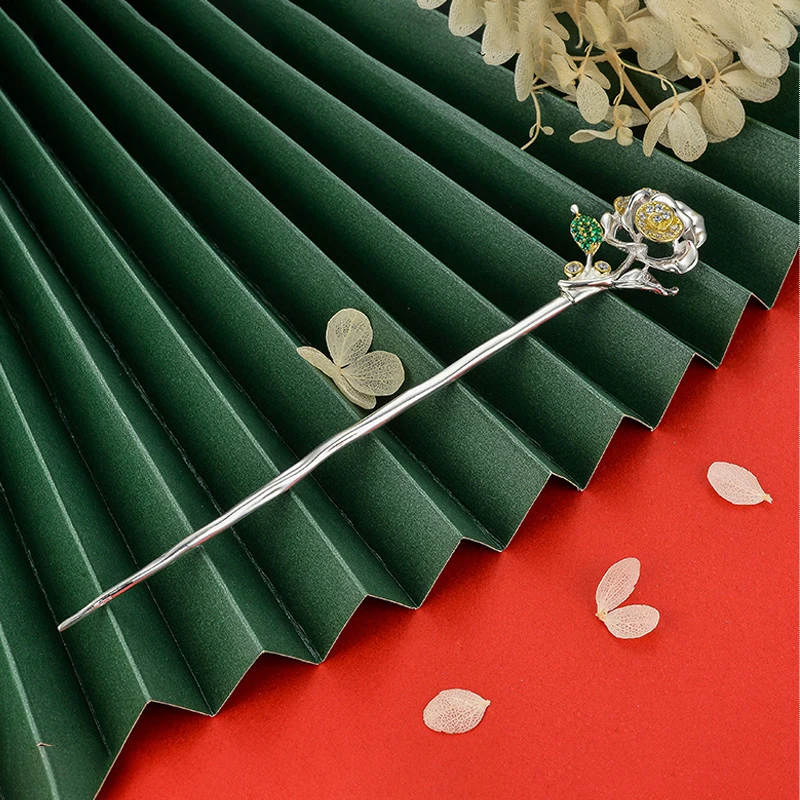 MIQIAO розы шпильки для волос 925 пробы серебро Hanfu аксессуары Для женщин ювелирные