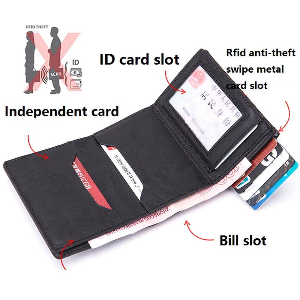 2021 carbon fiber card holder wallets men customize rfid black magic trifold leather slim mini wallet small money bag purse free global shipping