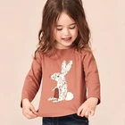 Симпатичная коричневая футболка с длинным рукавом Little maven для маленьких девочек, 2021 хлопок, удобная одежда с кроликом для детей от 2 до 7 лет, 100%
