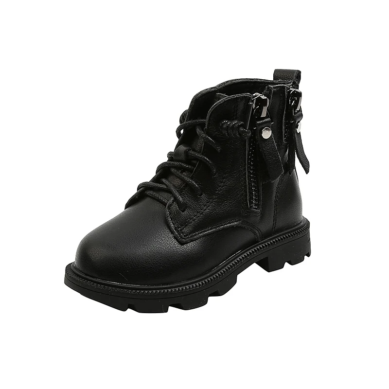 Черные ботинки для мальчиков детские из натуральной кожи Модные ботильоны на