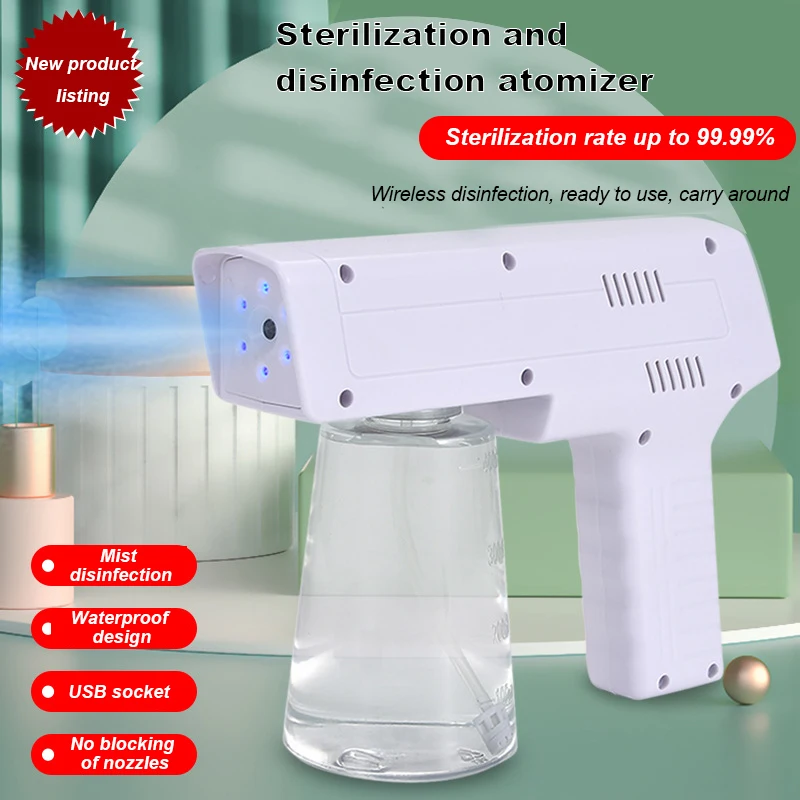 

Disinfection Sprayer Portable Wireless Blue Light Atomizing Gun Nano Steam Spray Gun USB Rechargeable Sprayer Home Disinfection