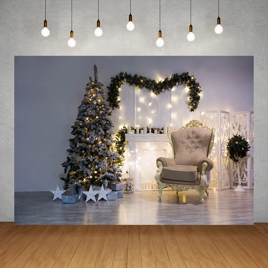 

Interior Room Christmas Tree Fireplace Photo Backdrops Vinyl Backgrounds Photography Props for Children Baby Family Photocall