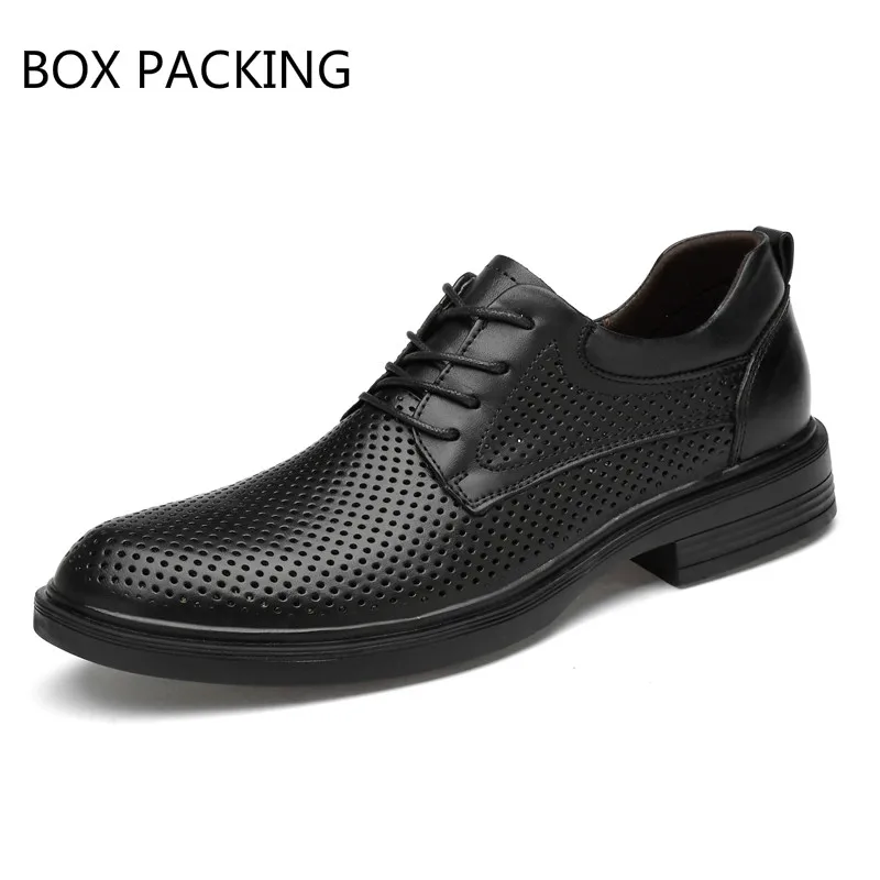 black with box Летние мужские повседневные туфли-оксфорды из натуральной кожи Молодежные кожаные туфли с круглым носком; Цвет черный, коричневый; большие размеры 6,5-11,5 - Цвет: black with box
