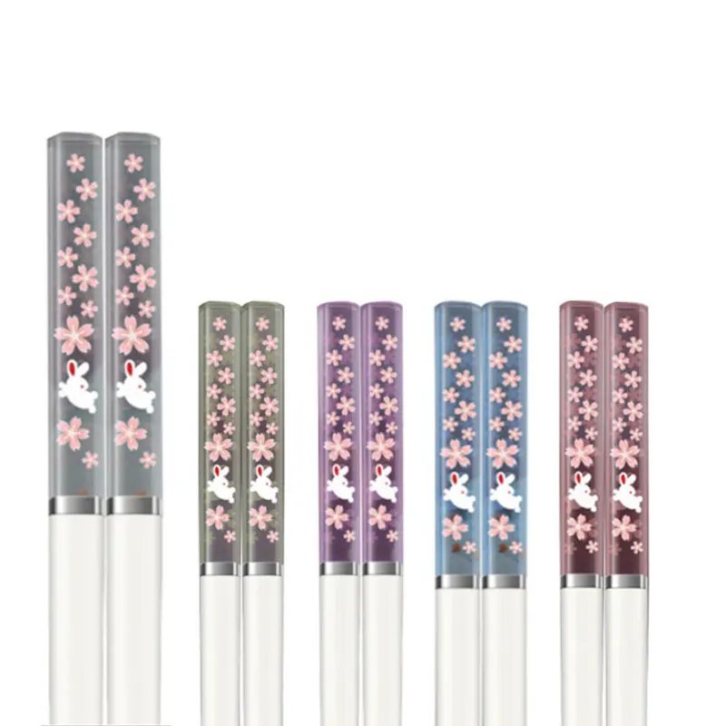 Палочки для еды с изображением кролика сакуры из сплава японские и корейские