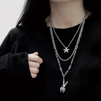 emo hip hop bunny bear necklace for women punk star animal pendant 3 layer necklace fashion trend party couple jewelry new 2021