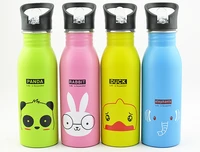 children straw water bottle stainless steel cute animal pattern portable mountaineering buckle water bottles for outdoor home
