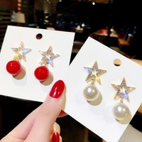 temperament full diamond star pearl dangle elegant earrings