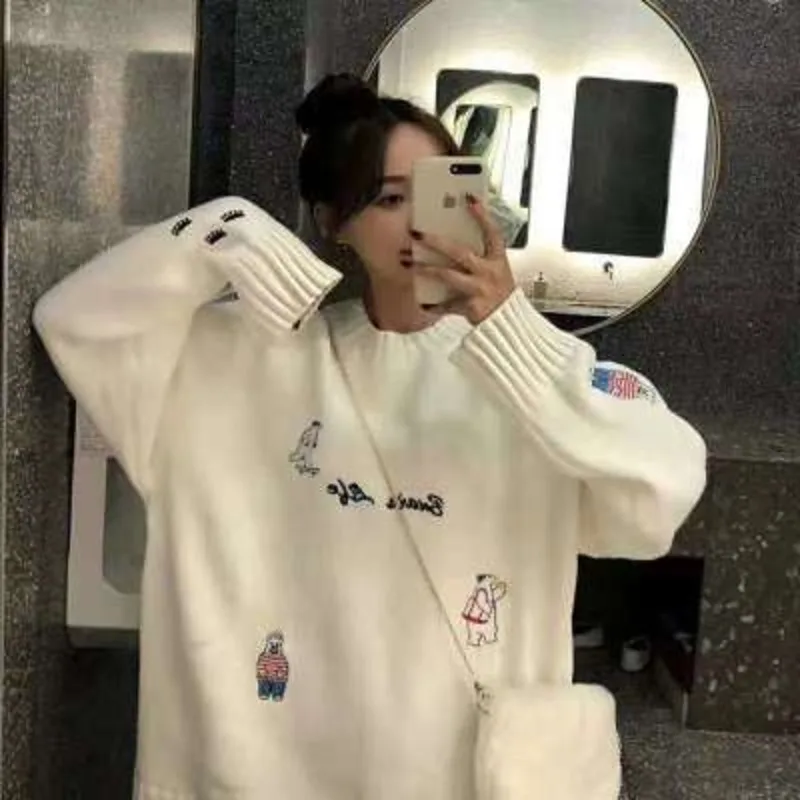 

Sweater Autumn And Winter Women's Korean Version Of The Printed Simple And Versatile Pullover Loose Harajuku Style Em*