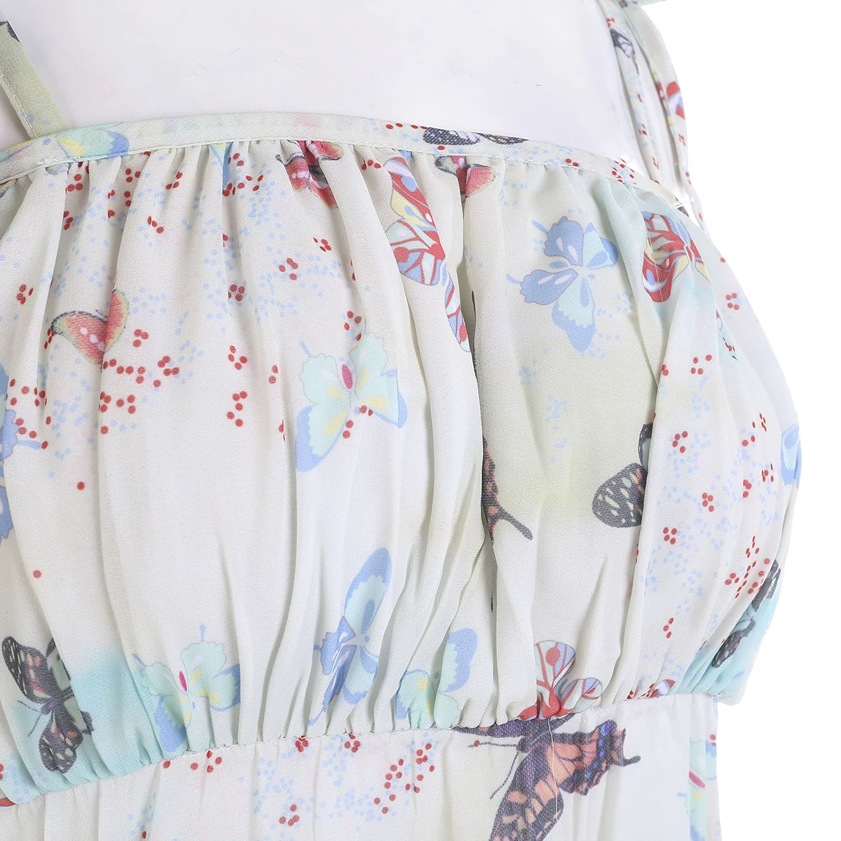 

Women's slim dress fashion suspenders boho style dress butterfly pattern low-cut ruffled slim dress beach skirt holiday wedding