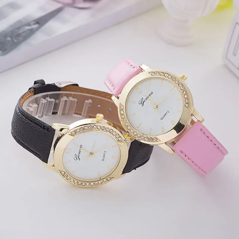 Роскошные женские часы модные простые со стразами циферблат из нержавеющей