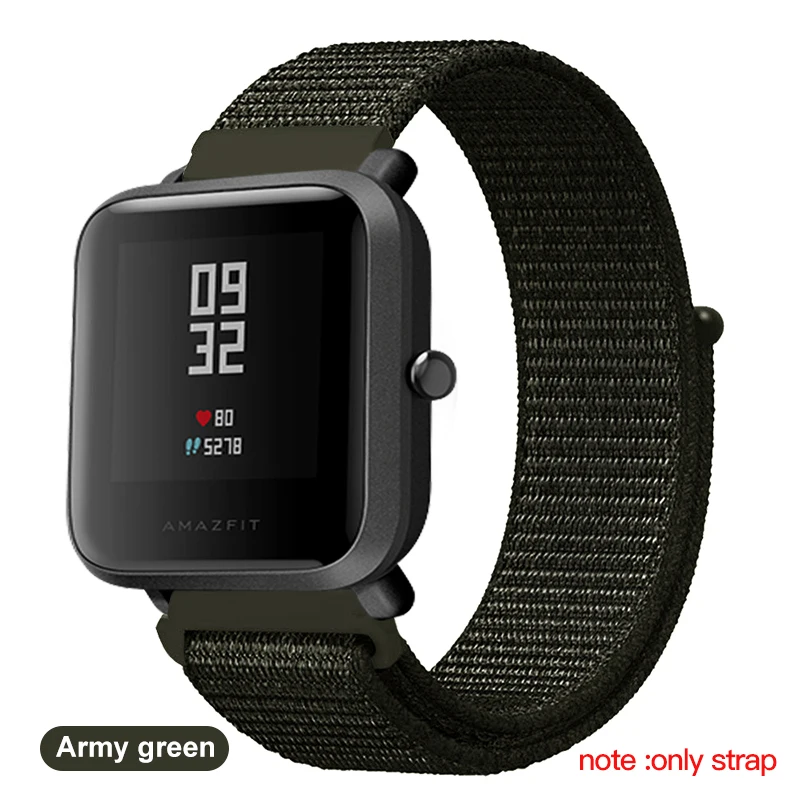 Army green BAPICK 20/22 мм нейлон Спортивный ремешок для Xiaomi Amazfit Bip Gts Gtr Ремешок Браслет Для Xiaomi Huami Amazfit темп Stratos Gtr 42 47 мм ремешок - Цвет: Army green