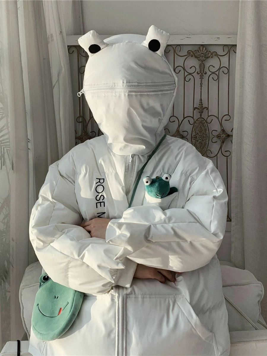 Winter Frog Parkas Cartoon Cosplay Fashion Men Loose Down Coat Jacket