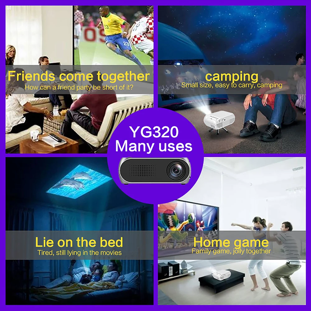 VEIDADZ светодиодный YG320 Портативный 600 люмен 3 5 мм аудио 320x240 пикселей совместимому с