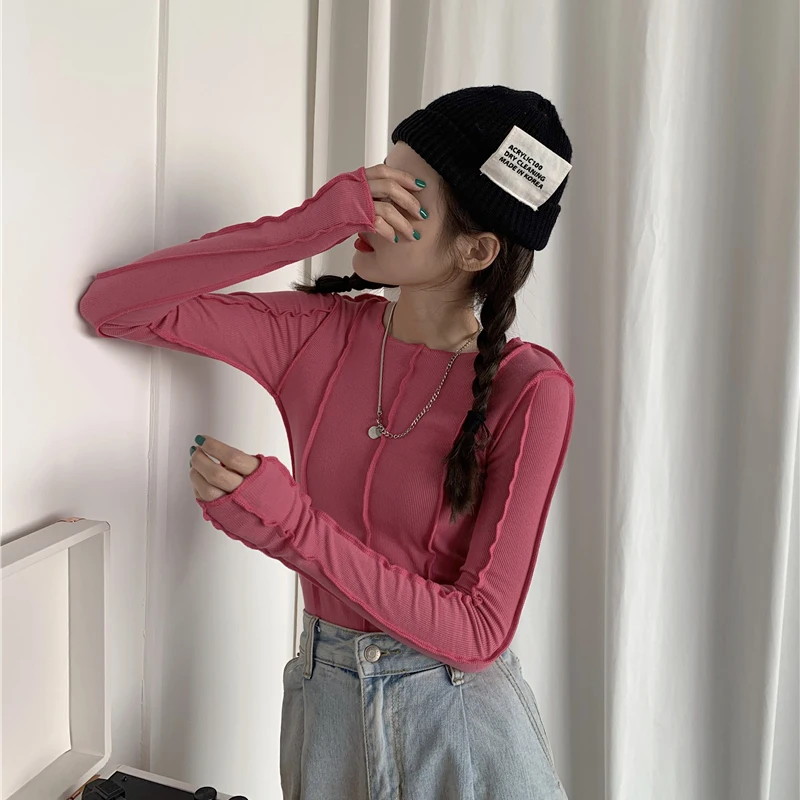 

Skintight Sexy Women Blouse Korea Shirt Bottoming Tops Soft Knitted Female Shirts Blue Rose Autumn Blouses Fashion Blusa Chic