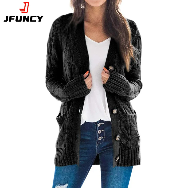 

JFUNCY, повседневный женский свитер, длинный вязаный кардиган, модное свободное женское трикотажное пальто с длинным рукавом, топ на пуговицах...
