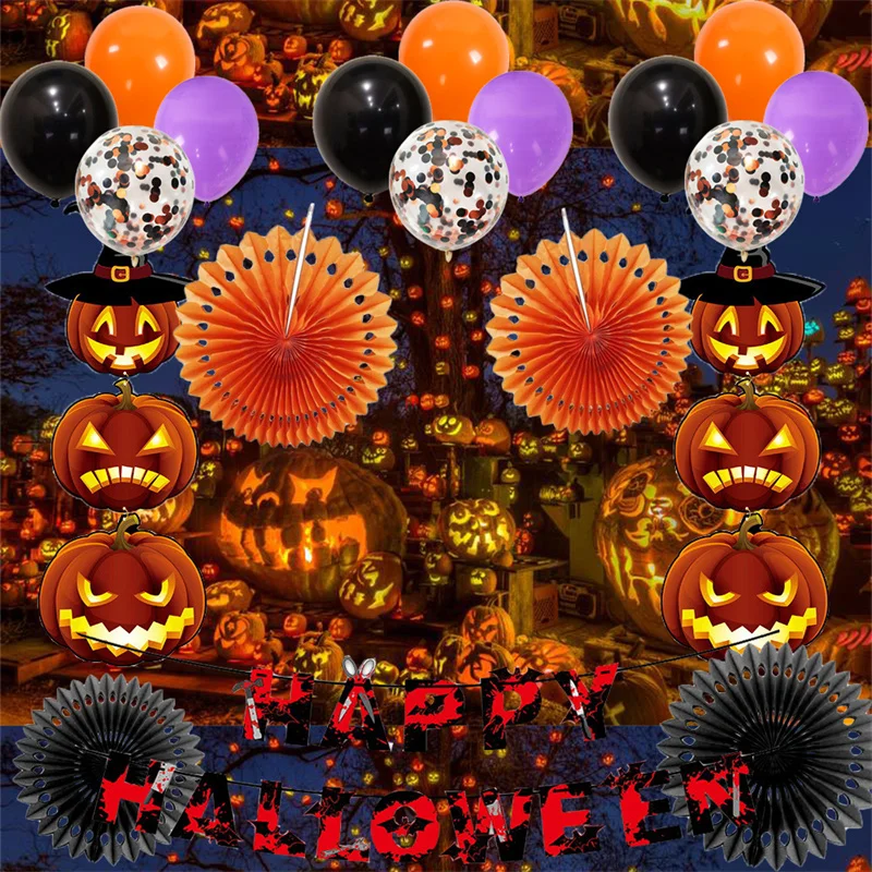 

Набор воздушных шаров на Хэллоуин для домашней стены, яркий тематический фон для вечеринки, украшение для стены на Хэллоуин