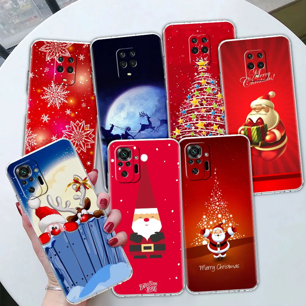 

Merry Christmas Transparent Phone Case For Xiaomi Redmi Note 10 K40 9S 9 7 8 Pro 8T 9 9A 7A 9T 9C 6A 8A Clear Soft Cover