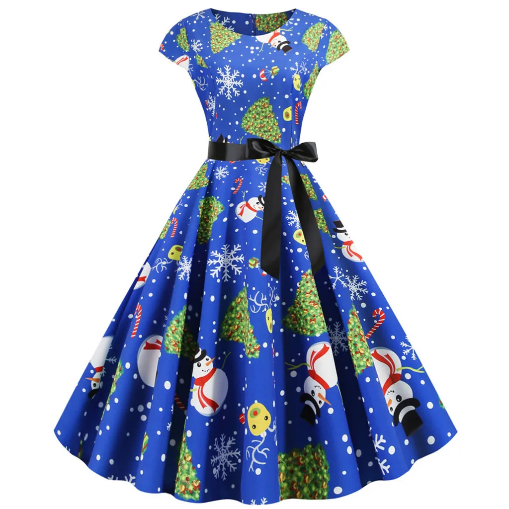 Женское винтажное рождественское платье зимнее с коротким рукавом для