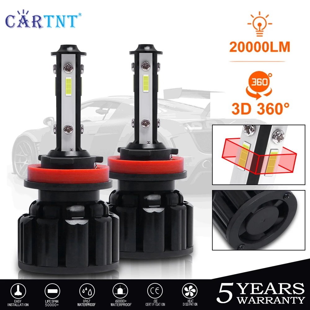 

CarTnT 2PCS Car Headlights Bulb LED H4 H7 H11 H8 H13 9012 H9 HB3 9005 HB4 9006 9004 9007 Bulbs 20000Lm 120W 6000K Auto Fog Light