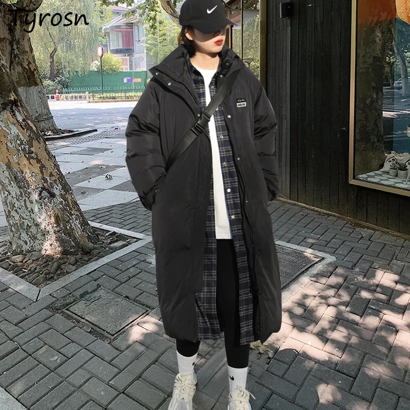 

Парка женская средней длины, уличная одежда в стиле Харадзюку, черная куртка с капюшоном в стиле хип-хоп, теплая мешковатая верхняя одежда в Корейском стиле для подростков