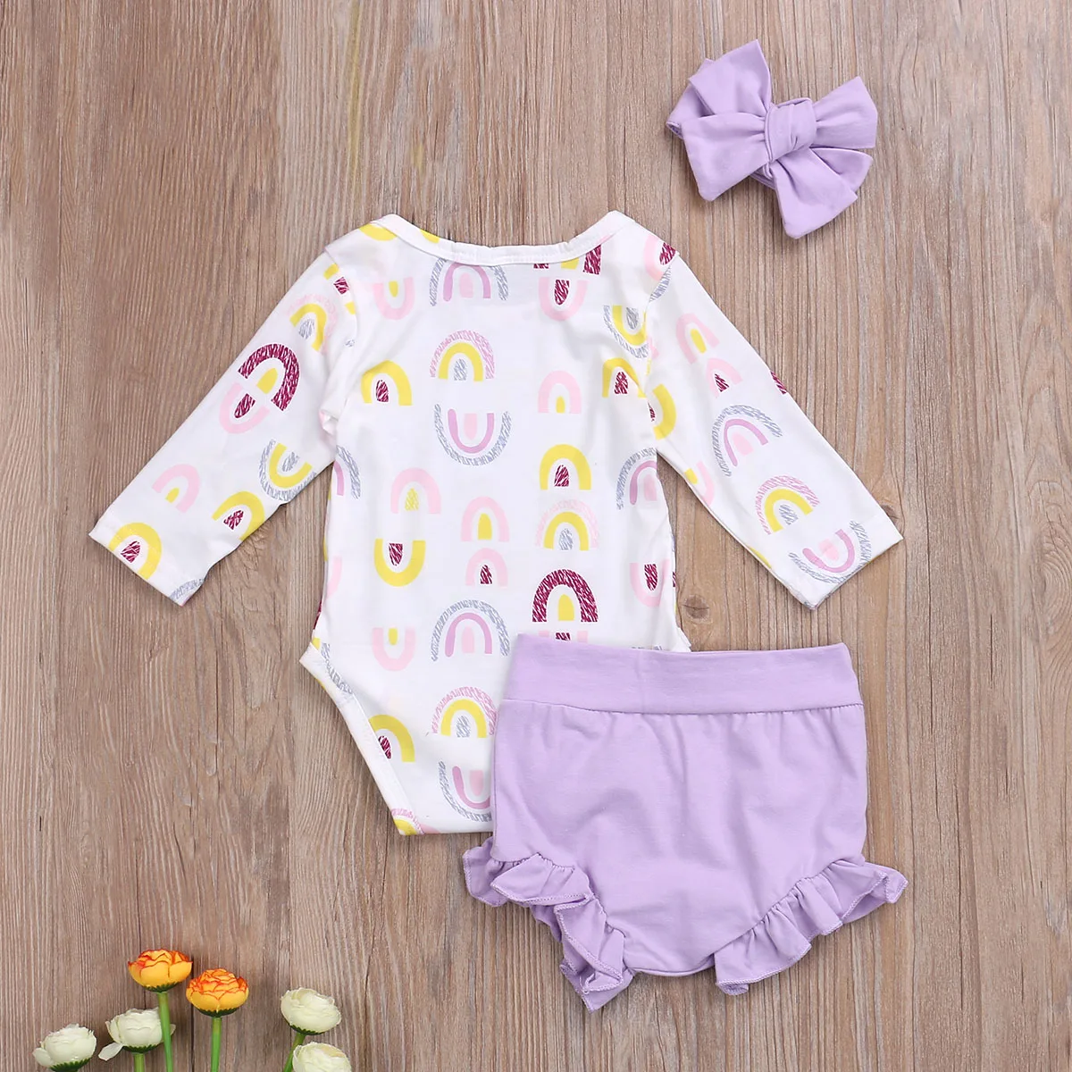 

Ma&Baby 0-24M Newborn Infant Baby Girls Clothes Set Rainbow Long Sleeve Romper Ruffles Bloomer Shorts Autumn Outfits Costumes