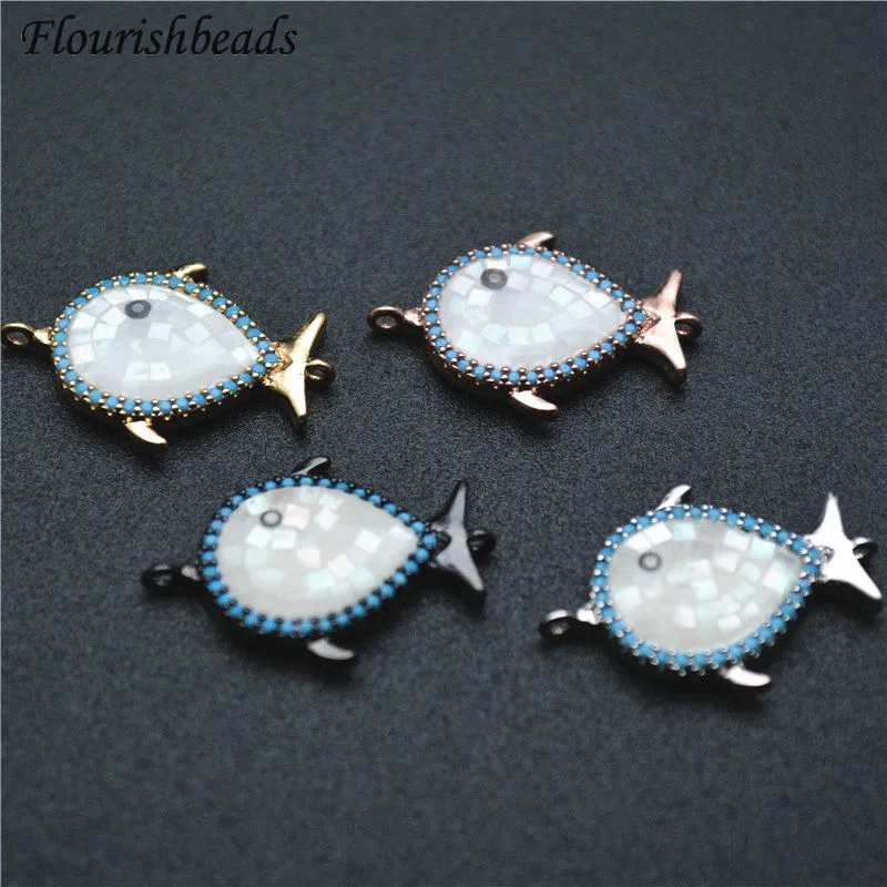 Unique Design Colorful Natural Shell Cute Fish Shape Beads Two Loops Jewelry Connectors Bracelet Charms Necklace Pendant