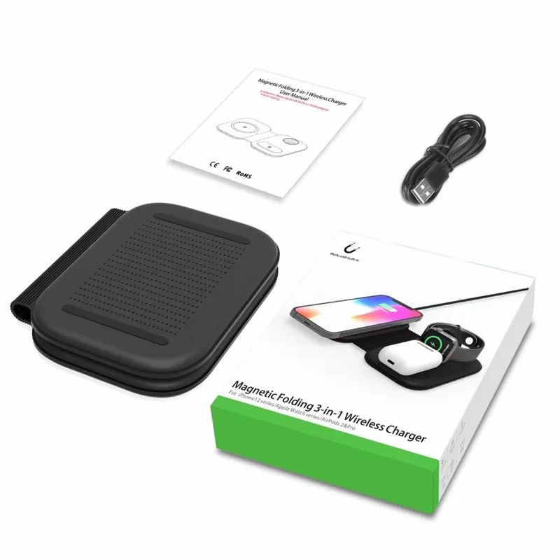 

3 In 1 Draadloze Oplader Voor Magsafe Iphone 12 Pro Max 15W Vouwen Qi Snelle Magnetische Oplader Voor Airpods Pro Horloge Iwatch