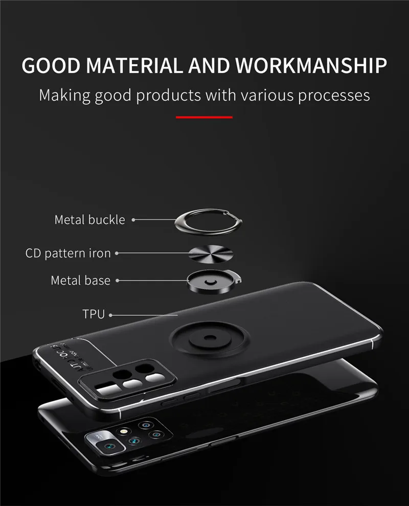 For Xiaomi Redmi 10 Case For Redmi 10 Cover Shockproof Silicone Metal Ring Stand back Cover For Redmi 10 9T 9C 9A 9 8 7 Fundas