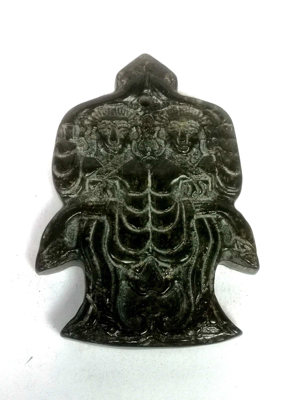 

YIZHU CULTUER ART Collection Old Chinese Hongshan Culture Black Jade Carving Two Person Pendant