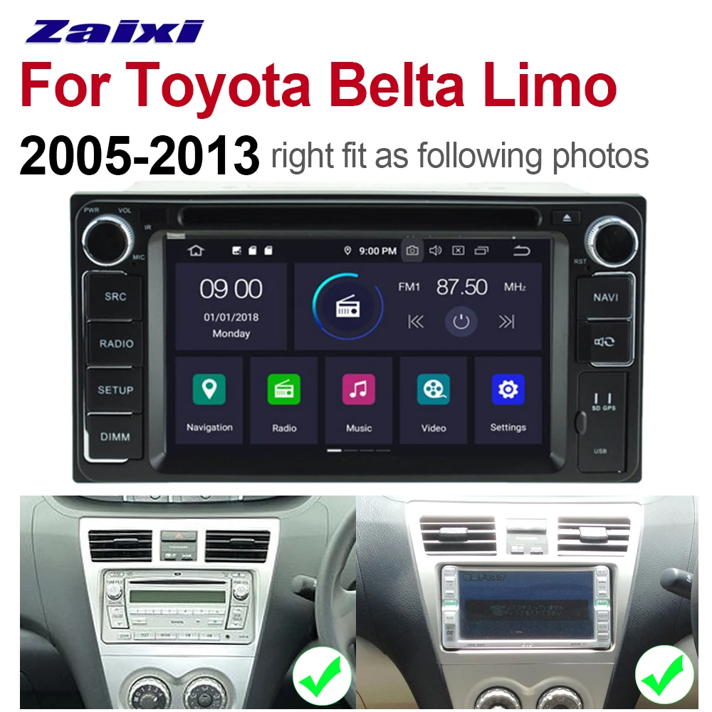 Автомобильный мультимедийный плеер ZaiXi 2 Din Android 9 Авторадио для Toyota Belta Limo 2005 ~ 2013 DVD