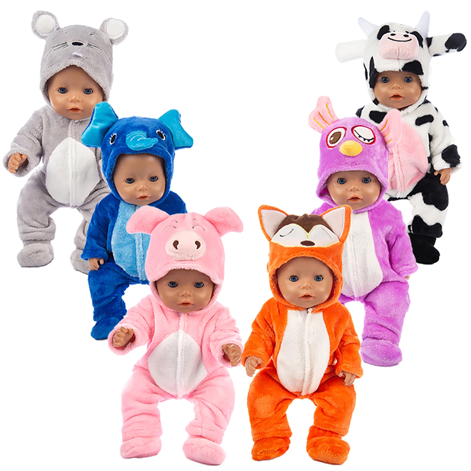 

2020 Hot Sale Baby New Born Fit 18 inch 43cm Doll Clothes Accessories Fox Mouse Elephant Animal Clothes For Baby Birthday Gift