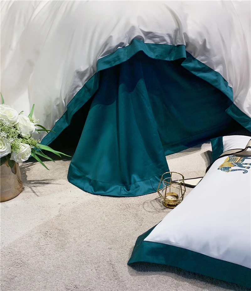 

Luxury White Egyptian Cotton Elephant Leopard Embroidery Bedding Set Duvet Cover Flat/Fitted Sheet Pillowcases 4Pcs Home Textile