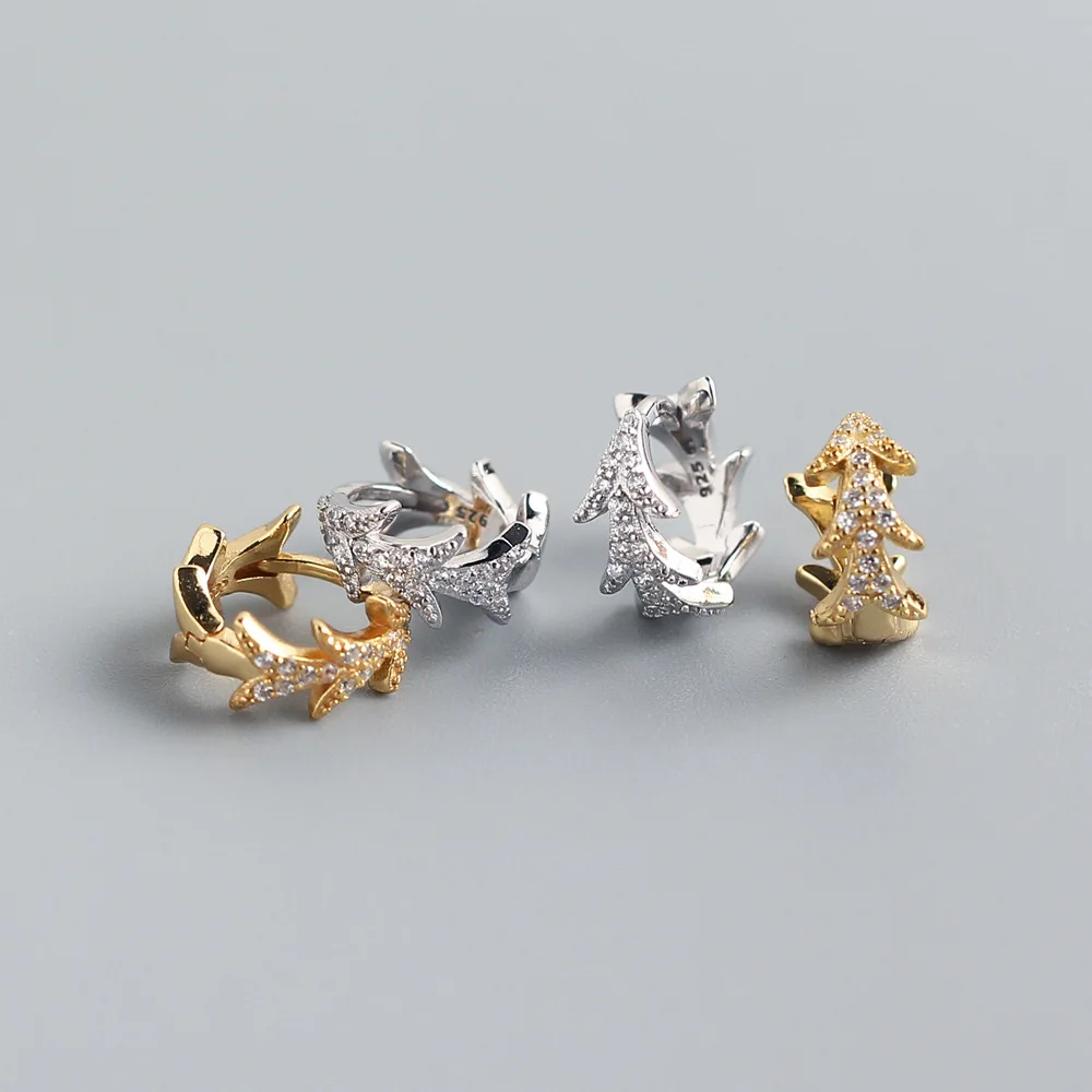 

Fashion 925 Sterling Silver Simple Rules Inlaid Gems Leaves Earring Punk Jewelry Unisex Hip Hop Personality Accessories