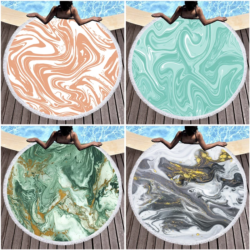 Пляжное полотенце акварельное абстрактное микрофибра большое круглое пляжное