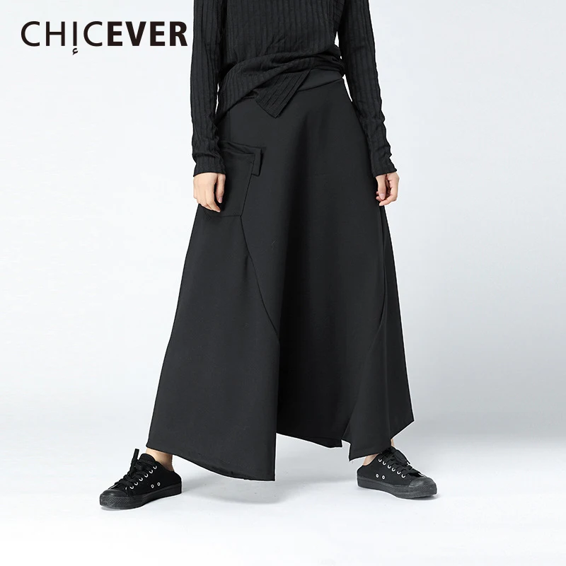 CHICEVER зимние черные брюки с высокой талией для женщин свободная эластичная одежда
