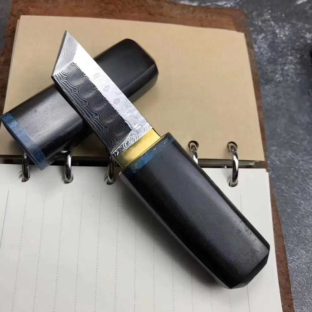Черное прямое лезвие из дамасской стали японская Черная рукоятка черного дерева